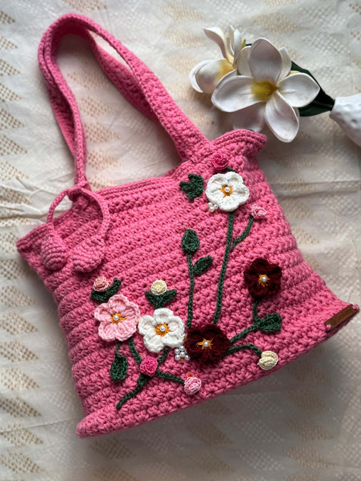Blush Blossom Crochet Tote
