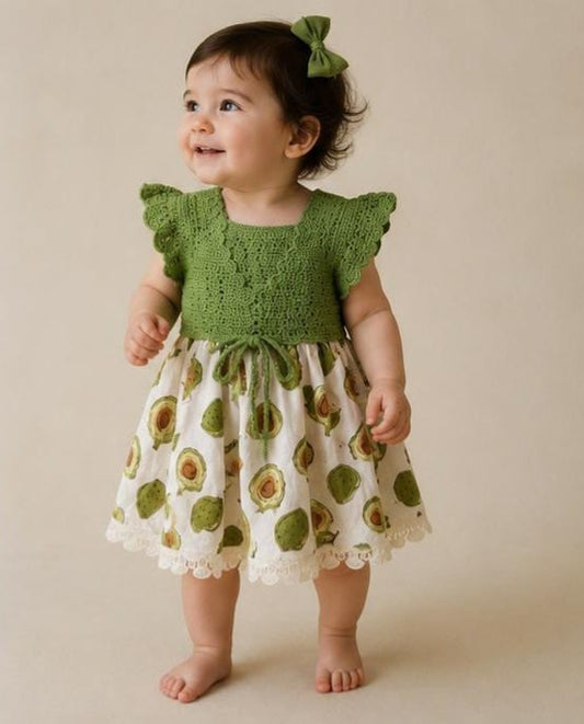 Avocado Garden Crochet Wrap Dress