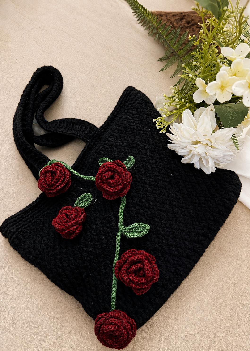 Midnight Rose Garden Crochet Tote