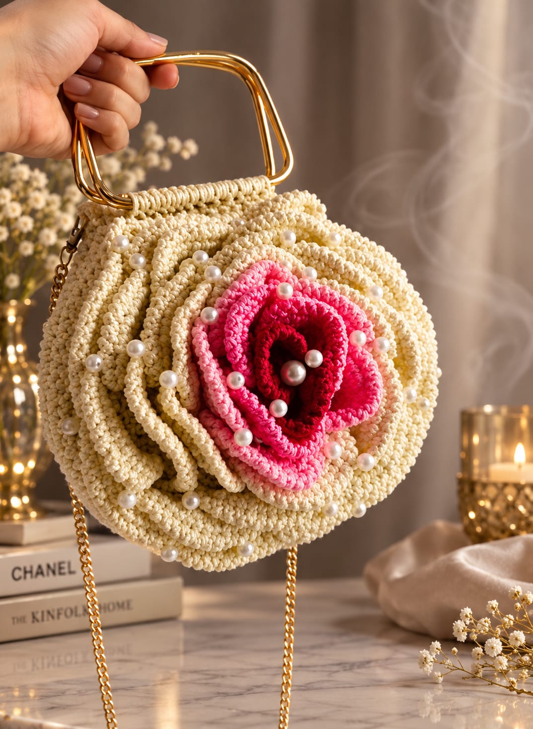 Rosé Bloom Crochet Bag