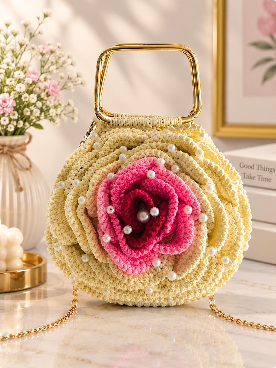 Rosé Bloom Crochet Bag
