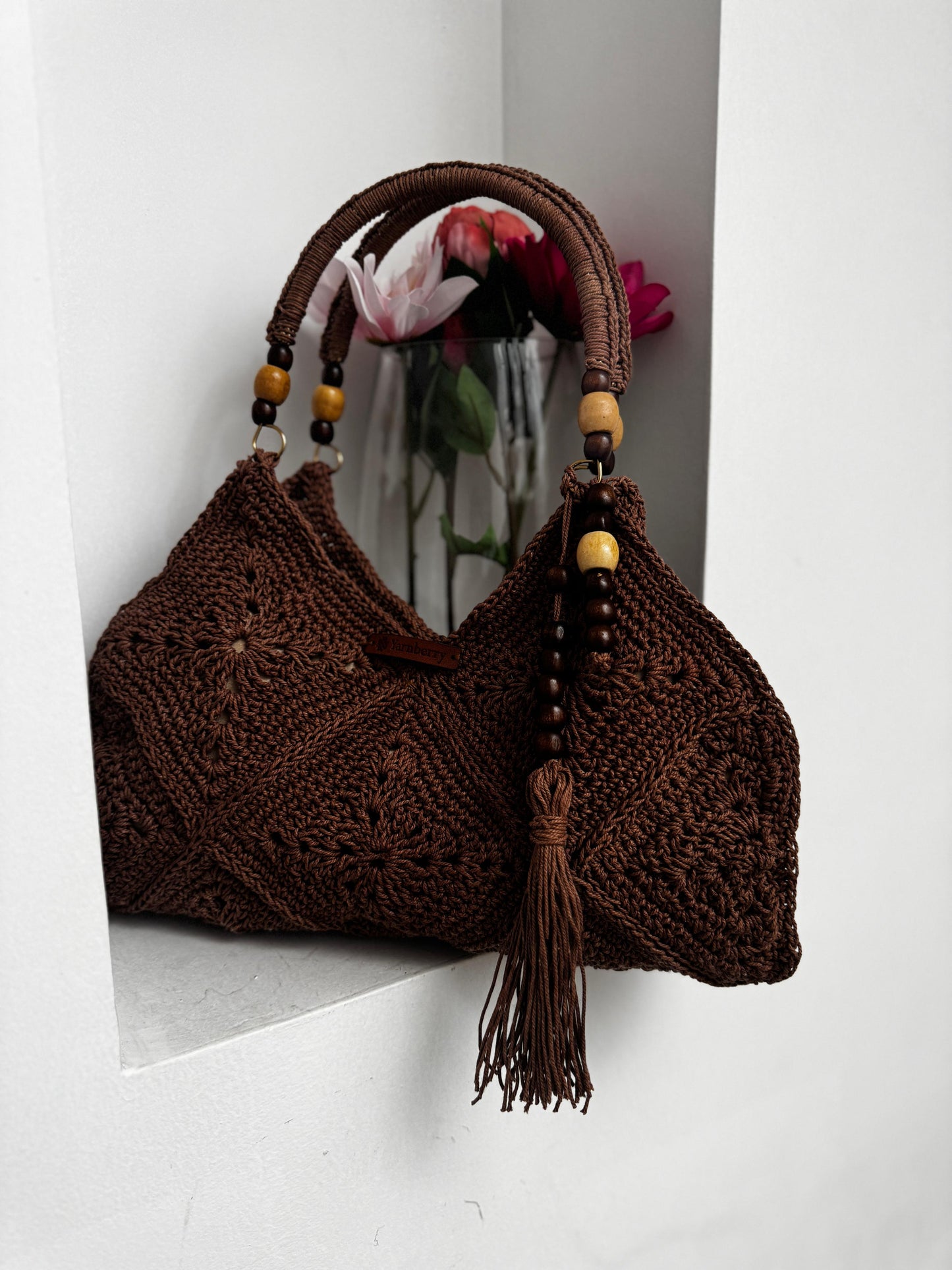 Cocoa Blossom Crochet Tote Bag