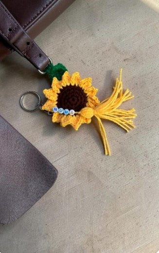 Personalized Sunflower Crochet Keychain